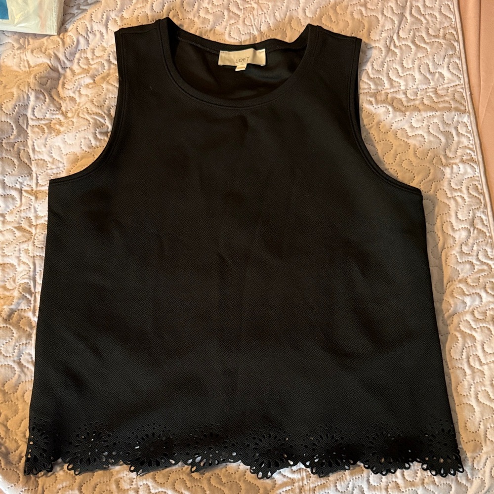 LOFT Black Tank Top with Eyelet Hem Size L